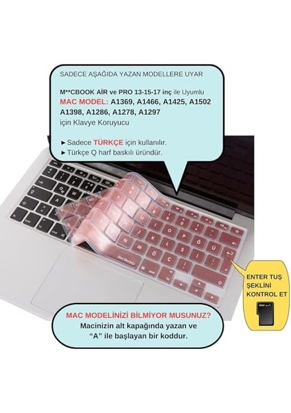 GK Creative Klavye Koruyucu Macbook Klavye Air Pro (Türkçe Q) (Eski Usb'li Model 2008/2017) ile Uyumlu Pembe Altın