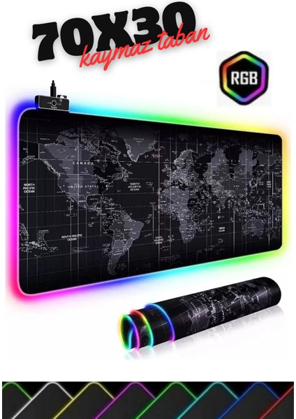 Sartech 70X30 Dünya Desenli Rgb LED Işıklı Oyuncu Mouse Pad