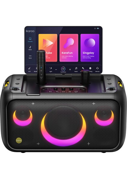 Partybox Break X1 800W Karaoke Bluetooth Hoparlör Seti, 13.3" Dahili Tablet, 2 Kablosuz Gizlenebilir Otomatik Şarjlı Mikrofon, Rgb Işıklı Taşınabilir Ses Bombası Siyah