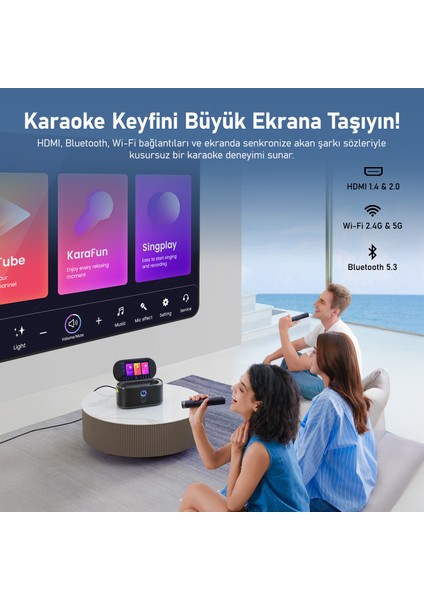 Partybox Shell S1 280W Karaoke Bluetooth Hoparlör Seti, 10.1" Dahili Tablet, 2 Kablosuz Otomatik Şarjlı Mikrofon, Rgb Işıklı Taşınabilir Ses Bombası Siyah