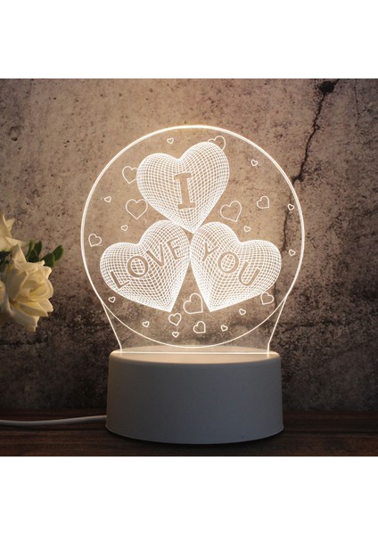 3D Üç Renkli LED Dekoratif Gece Lambası Seni Seviyorum Beyaz (Yurt Dışından)