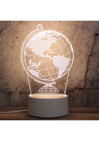 3D Üç Renkli LED Dekoratif Gece Lambası Beyaz (Yurt Dışından)