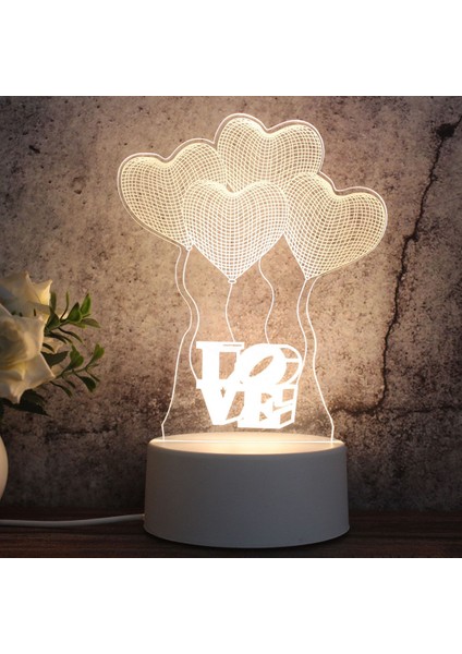 3D Üç Renkli LED Dekoratif Gece Lambası Aşk Balonu Beyaz (Yurt Dışından)