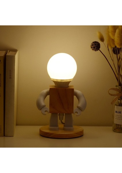 Ahşap Robot Masa Lambası, Stil:plug-In Çok Renkli (Yurt Dışından)