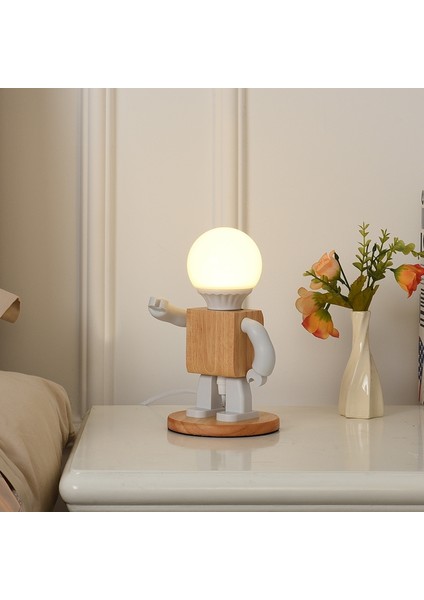 Ahşap Robot Masa Lambası, Stil:plug-In Çok Renkli (Yurt Dışından)