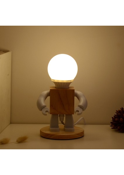 Ahşap Robot Masa Lambası, Stil:plug-In Çok Renkli (Yurt Dışından)