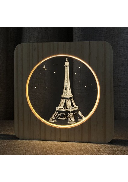 Eyfel Kulesi Şekli USB Ahşap Gece Lambası Eyfel Kulesi Beyaz (Yurt Dışından)