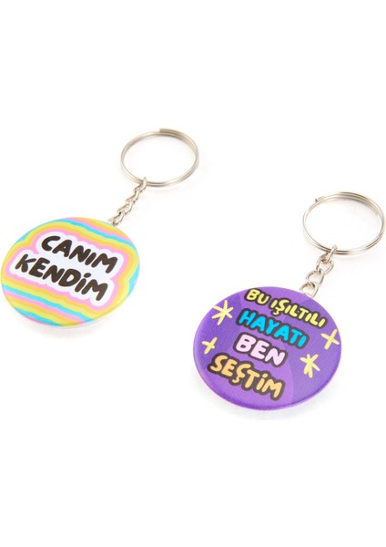Işıltılı Hayat 2'li Metal Anahtarlık Seti - Renkli - 10 cm modelleri