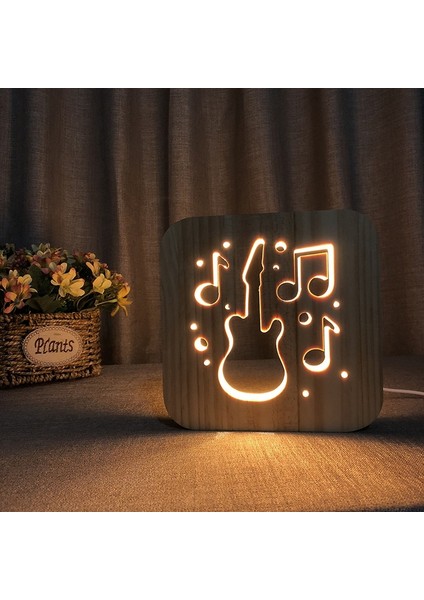 FS-T1877W Gitar Şekli Ahşap Masa Lambası Beyaz (Yurt Dışından)
