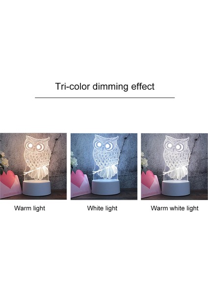 Yaratıcı 3D Üç Renkli LED Dekoratif Gece Lambası, Düğme Fiş Versiyonu Beyaz (Yurt Dışından)