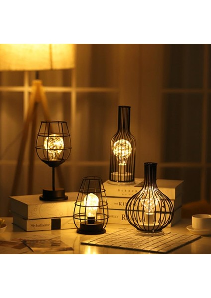 Retro Clic Iron Art LED Masa Lambası Kırmızı Şarap Şişesi Çok Renkli (Yurt Dışından)