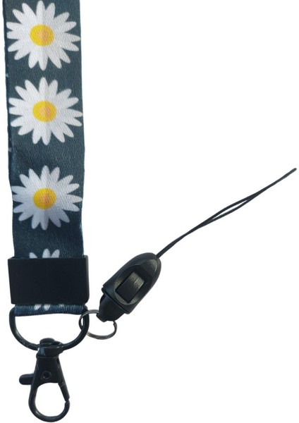 Siyah Papatya Kart Askısı Yaka Kartı Boyun Askı Ipi Telefon Askısı modelleri