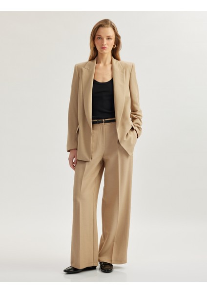 Viskon Keten Karışımlı Cepli Düz Bol Paça Kumaş Pantolon