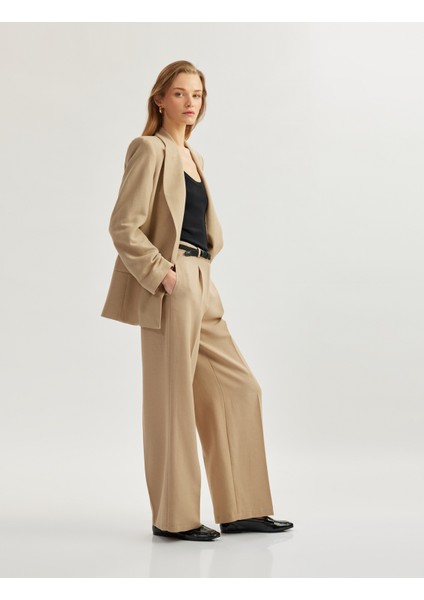 Viskon Keten Karışımlı Cepli Düz Bol Paça Kumaş Pantolon fiyatları