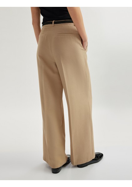 Viskon Keten Karışımlı Cepli Düz Bol Paça Kumaş Pantolon modelleri