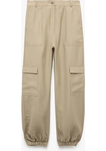 Kargo Cepli Düğmeli Lastikli Paça Jogger Pantolon