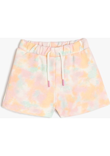 Beli Bağcıklı Pamuklu Batik Desenli Şort