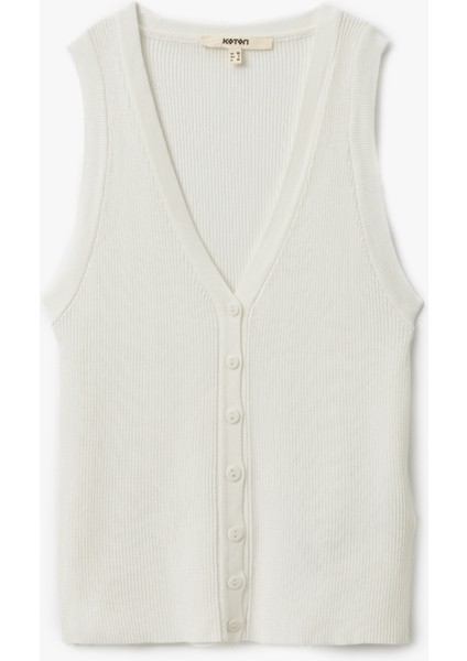 Düğmeli Kolsuz V Yaka Triko Yelek