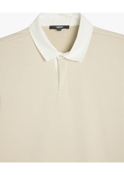 Uzun Kollu Pamuk Karışımlı Renk Kontrastlı Polo Yaka Sweatshirt