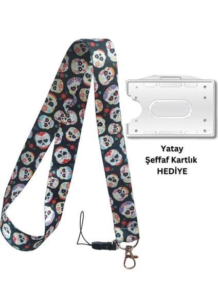 Renkli Kurukafa Kart Askısı Yaka Kartı Boyun Askı Ipi Telefon Askısı Yatay Dikey Kart Koruyucu