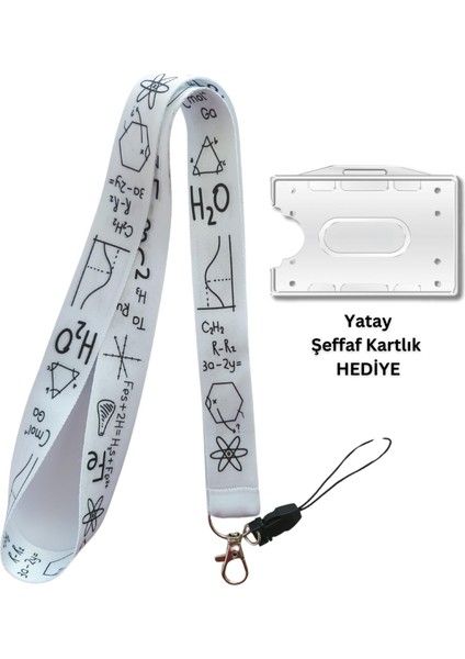 E=mc2 Fizik Formülü Beyaz Kart Askısı Yaka Kartı Boyun Askı Ipi Telefon Askısı Yatay Dikey Kart Koruyucu