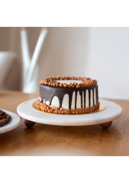 Mermer Beyaz 28 cm Ahşap Boncuk Ayaklı Sunumluk - Kahve ve Tatlı Sunumu - Yağ Standı fiyatları