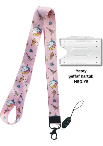 Unicorn Tek Boynuzlu At Kart Askısı Yaka Kartı Boyun Askı Ipi Telefon Askısı