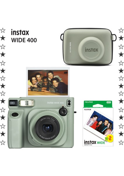 Instax Wide 400 Yeşil Fotoğraf Makinesi ve 20'li Film ve Eva Kılıf Hediye Seti