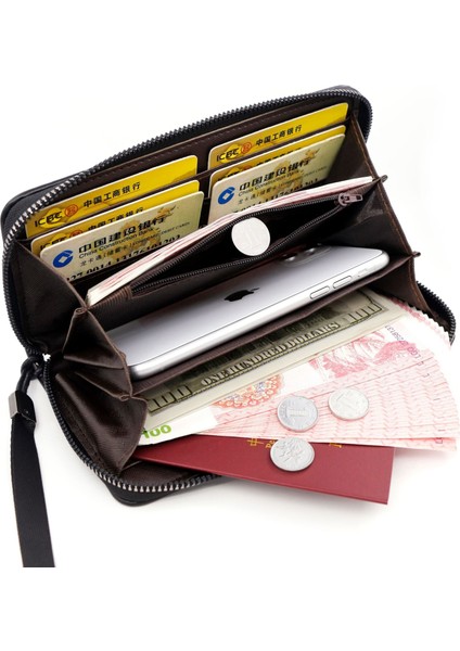 Erkek Uzun Cüzdan Iş Gündelik Fermuarlı Clutch Büyük Kapasiteli Çoklu Kart Yuvası Cep Telefonu Çantası (Yurt Dışından) modelleri