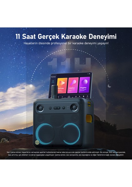 Partybox Break X2 600W Karaoke Bluetooth Hoparlör Seti, 10.1" Dahili Tablet, 2 Kablosuz Gizlenebilir Otomatik Şarjlı Mikrofon, Rgb Işıklı Taşınabilir Ses Bombası Siyah