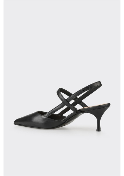 Siyah Deri Kadın Topuklu Ayakkabı modelleri