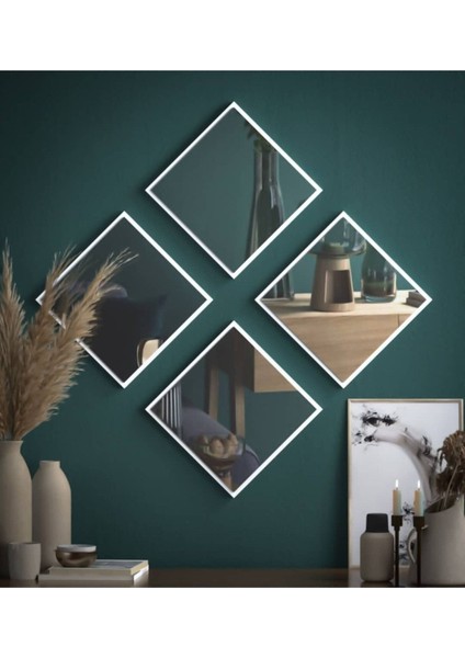 Beyaz Dekoratif Ayna 30 x 30 cm 4’lü Set