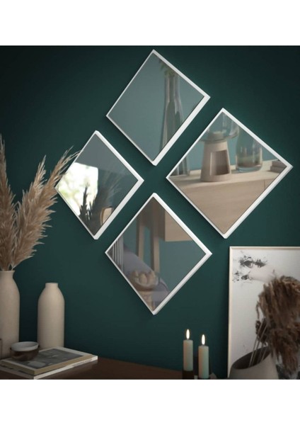 Beyaz Dekoratif Ayna 30 x 30 cm 4’lü Set fiyatları