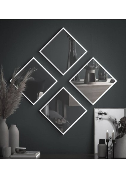 Beyaz Dekoratif Ayna 30 x 30 cm 4’lü Set modelleri