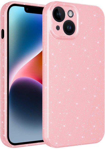 Apple iPhone 14 Uyumlu Kamera Korumalı Simli Lüks Koton Kapak-Pembe