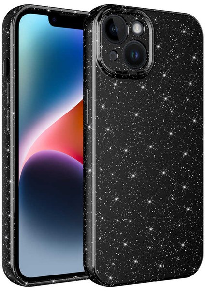 Apple iPhone 14 Kılıf Kamera Korumalı Simli Lüks Koton Kapak-Siyah