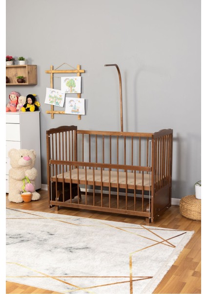Ahşap Beşik Anne Yanı Beşik Ceviz 60X120 - Uyku Setsiz ve Yataksız