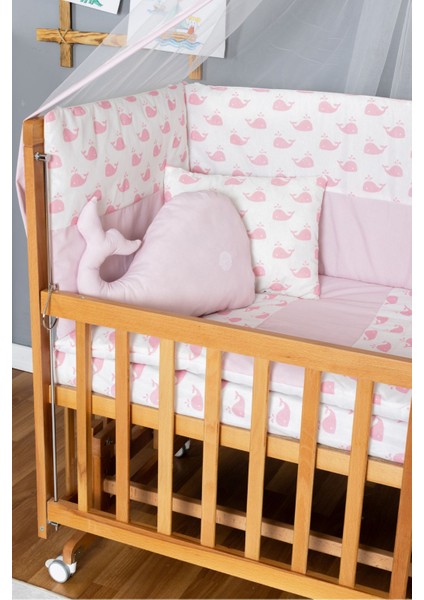 Ahşap Beşik Anne Yanı Beşik Vernikli 60X120 - Pembe Balina Uyku Seti + Yataklı + Tekerlekli modelleri