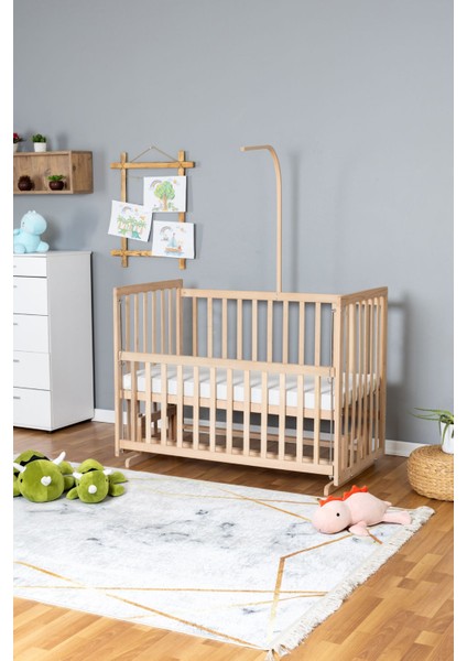 Ahşap Beşik Anne Yanı Beşik Organik 60X120 - Uyku Setsiz Tek Yataklı