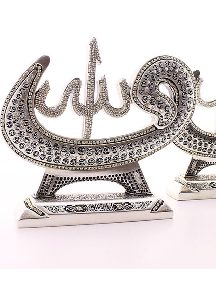 2'li Gümüş Allah Muhammed Vavlı Lafız Orta Boy Biblo 17 cm -013 modelleri