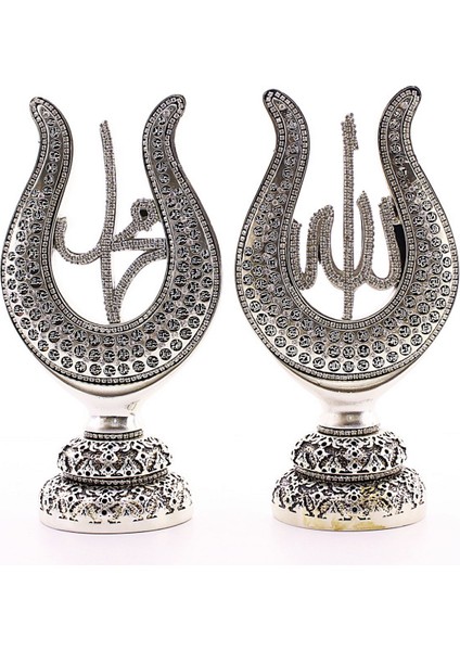 2'li Gümüş Allah Muhammed Lale Lafız Orta Boy Biblo 22 cm -02