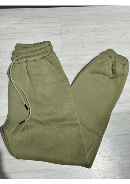 Jogger 3 Iplik Şardonlu Cepli Tek Alt Siyah Siyah Yeşil