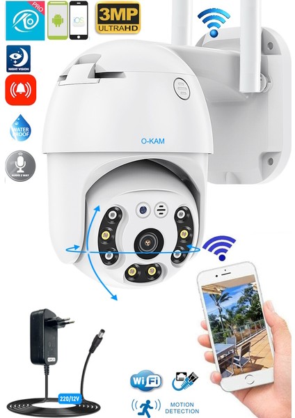 Pro Drs-3038 3MP 360° Görüş Hareketli WiFi Waterproof Akıllı Güvenlik Kamerası