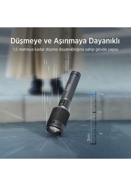 Flashlight BX5102FL 60W Led, Max. 3000 Lümen Parlaklık ve 1000 Metreye Kadar Uzun Menzilli, Şarj Edilebilir, LED Güç Göstergeli ve Çok Modlu Kompakt El Feneri