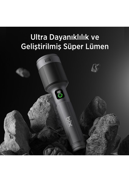Flashlight BX5102FL 60W Led, Max. 3000 Lümen Parlaklık ve 1000 Metreye Kadar Uzun Menzilli, Şarj Edilebilir, LED Güç Göstergeli ve Çok Modlu Kompakt El Feneri