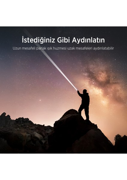 Flashlight BX5102FL 60W Led, Max. 3000 Lümen Parlaklık ve 1000 Metreye Kadar Uzun Menzilli, Şarj Edilebilir, LED Güç Göstergeli ve Çok Modlu Kompakt El Feneri