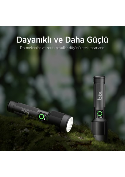 Flashlight BX2101FL 30W Led, Max. 1450 Lümen Parlaklık ve 690 Metreye Kadar Uzun Menzilli Şarj Edilebilir, LED Güç Göstergeli ve Çok Modlu Kompakt El Feneri