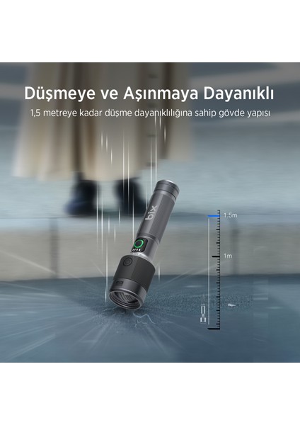 Flashlight BX2101FL 30W Led, Max. 1450 Lümen Parlaklık ve 690 Metreye Kadar Uzun Menzilli Şarj Edilebilir, LED Güç Göstergeli ve Çok Modlu Kompakt El Feneri