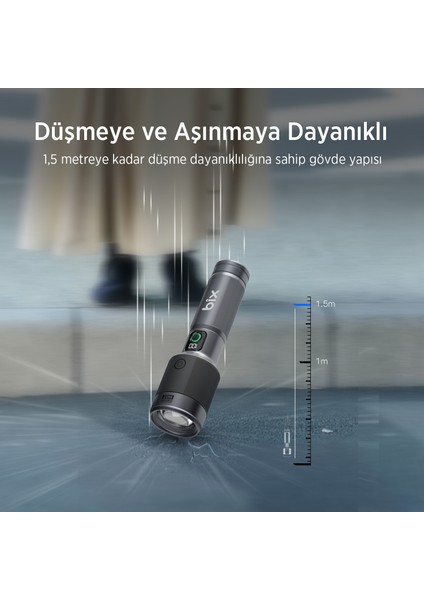 Flashlight BX5101FL 60W Led, Max. 2300 Lümen Parlaklık ve 850 Metreye Kadar Uzun Menzilli, Şarj Edilebilir, LED Güç Göstergeli ve Çok Modlu Kompakt El Feneri