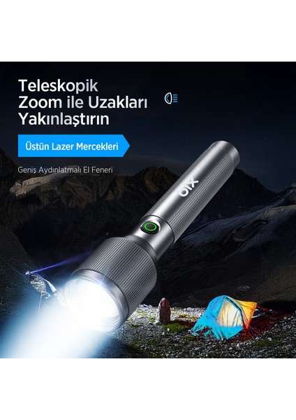 Flashlight BX2143FL 24W Led, Max. 1100 Lümen Parlaklık ve 950 Metreye Kadar Menzilli, Zoom Özellikli Şarj Edilebilir Çok Modlu Kompakt El Feneri